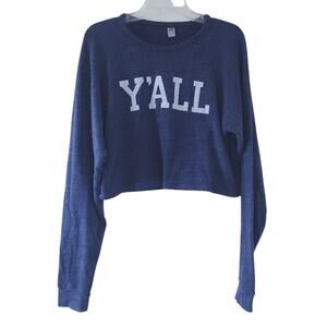 Royal Apparel Y'All Blue Long Sleeve Crop Sweatshirt Women Medium Southern